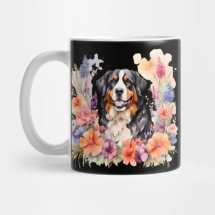 A bernese mountain dog decorated with beautiful watercolor flowers Mug